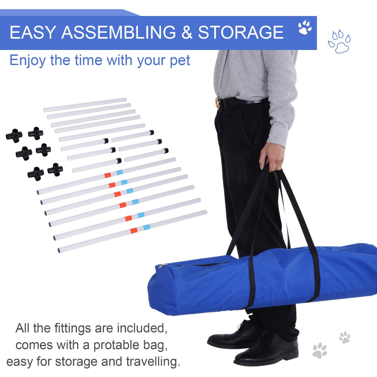 PawHut Portable Pet Agility Pet Training Set Dog Obstacle Exercise Adjustable Jump Ring High Jumper w/ Carry Bag