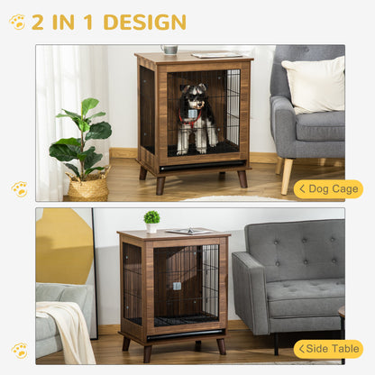 PawHut Wooden Dog Kennel, End Table Furniture with Lockable Doors, Small Size Pet Crate Indoor Animal Cage, Brown