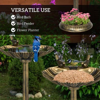 Outsunny 32" Antique Bird Bath Decorative Birdbath Bird Feeder Bowl with Planter Pedestal and Bird Statues, Bronze