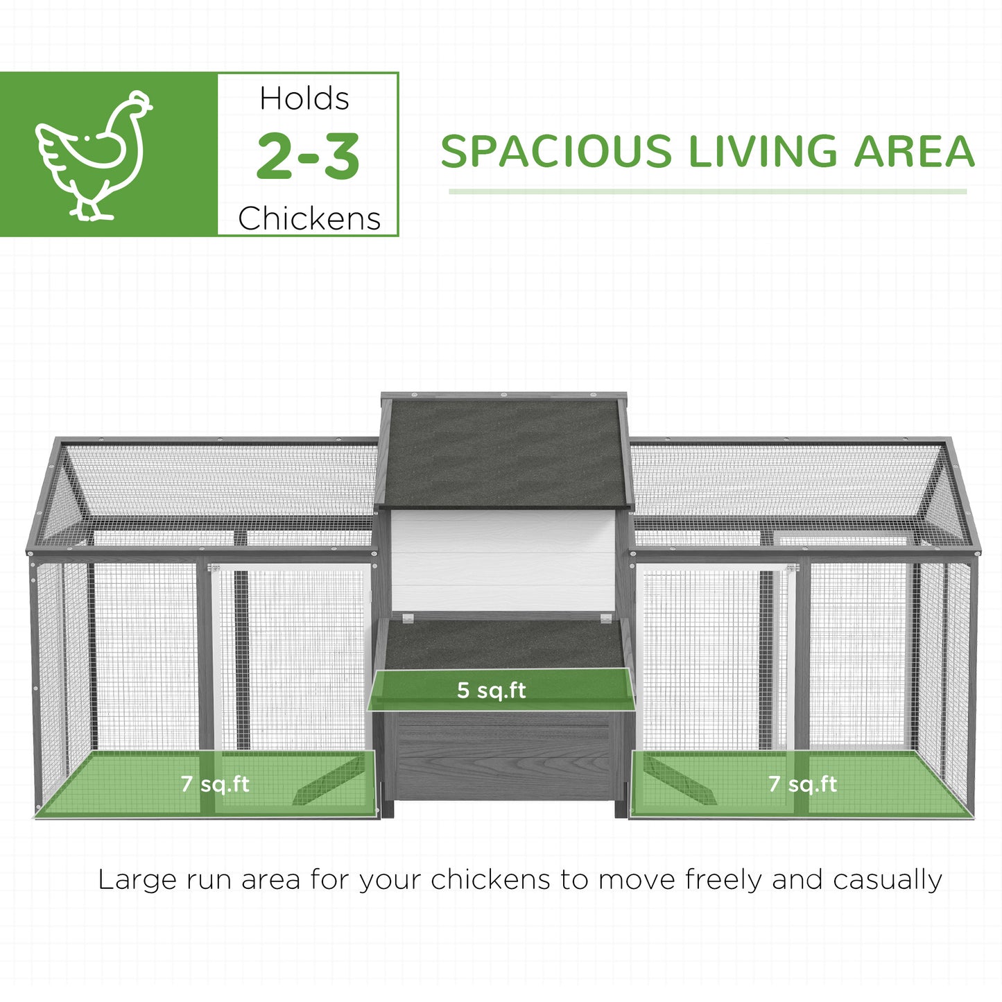 PawHut 100" Chicken Coop Poultry Cage with Double Run, Nesting Box, Gray