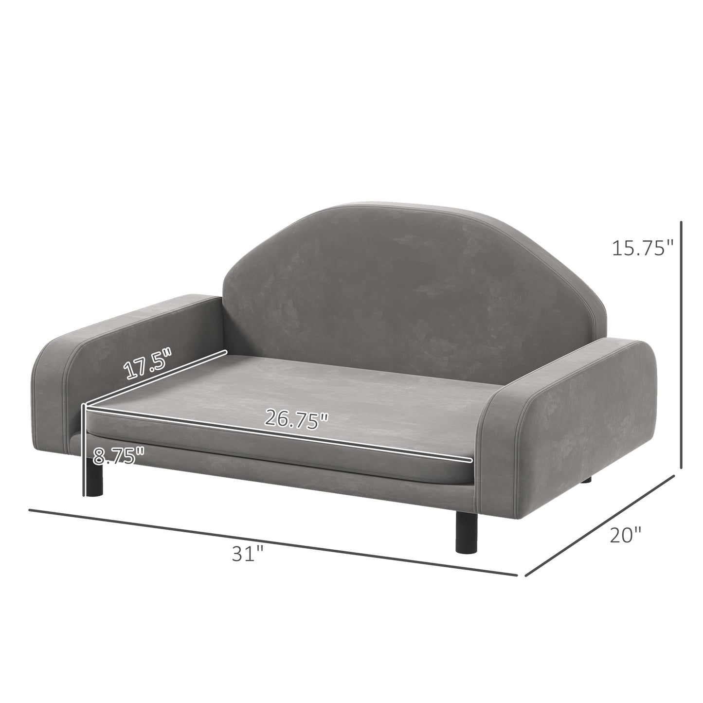 PawHut Raised Dog Sofa for Small and Medium Dogs with Soft Cushion, Gray