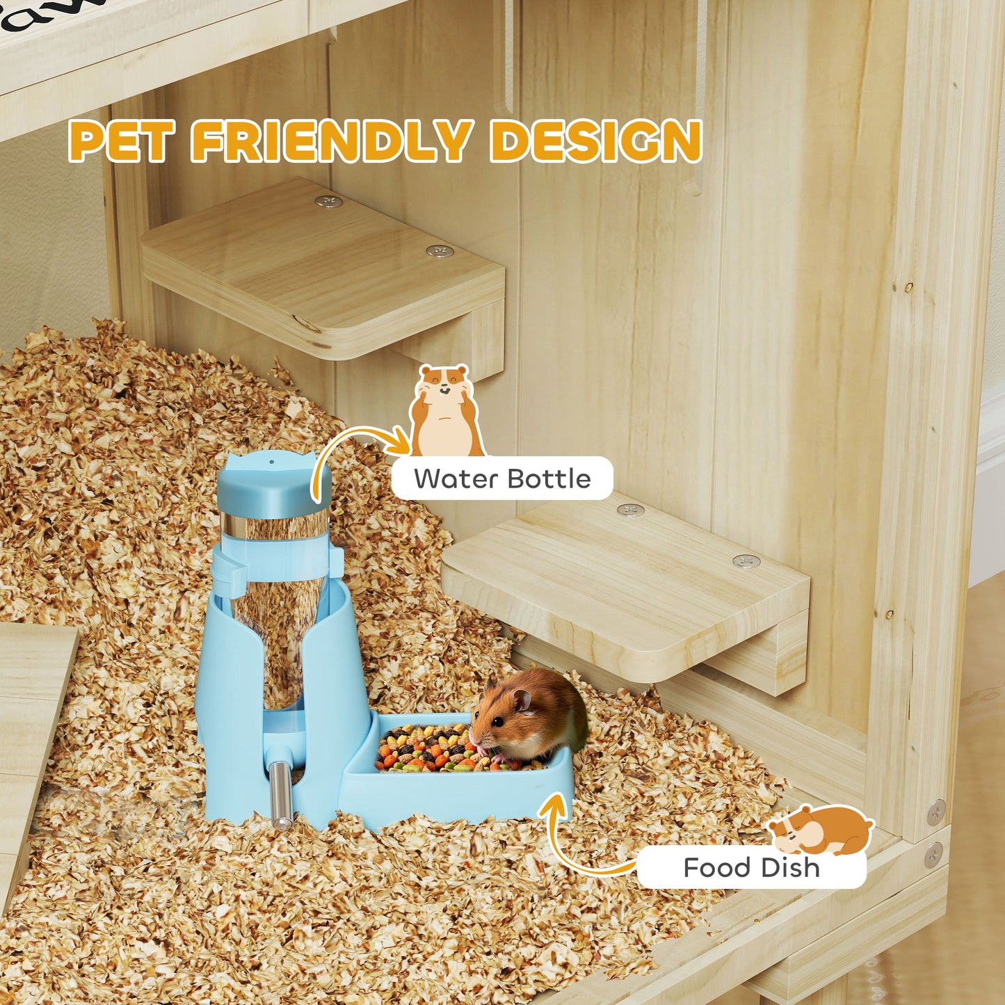 PawHut Wooden Hamster Cage with Legs, Gerbil Cage for Syrian, Dwarf, Mouse, 28" x 16" x 29.5", Nature Wood