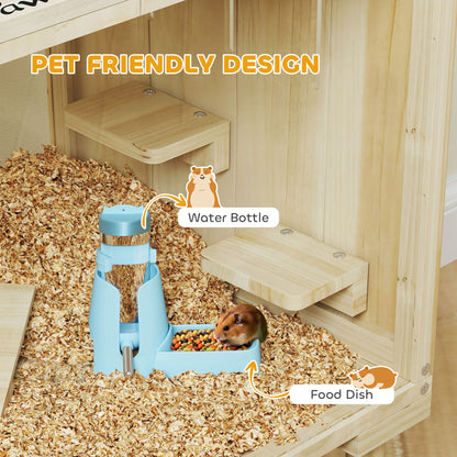 PawHut Wooden Hamster Cage with Legs, Gerbil Cage for Syrian, Dwarf, Mouse, 28" x 16" x 29.5", Nature Wood