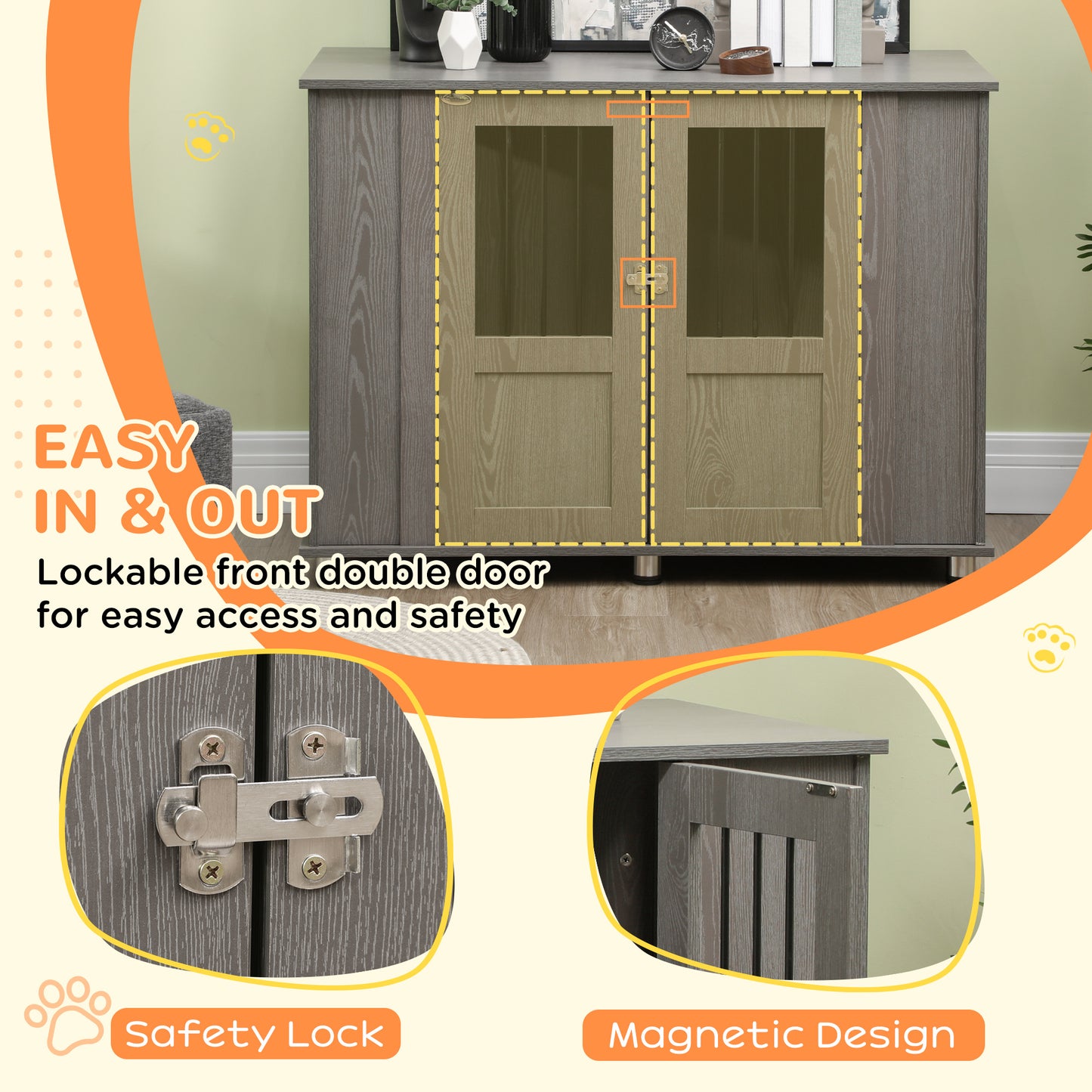 PawHut Dog Crate Furniture, Wooden End Table Furniture with Lockable Magnetic Doors, Extra Large Size Pet Kennel Ind