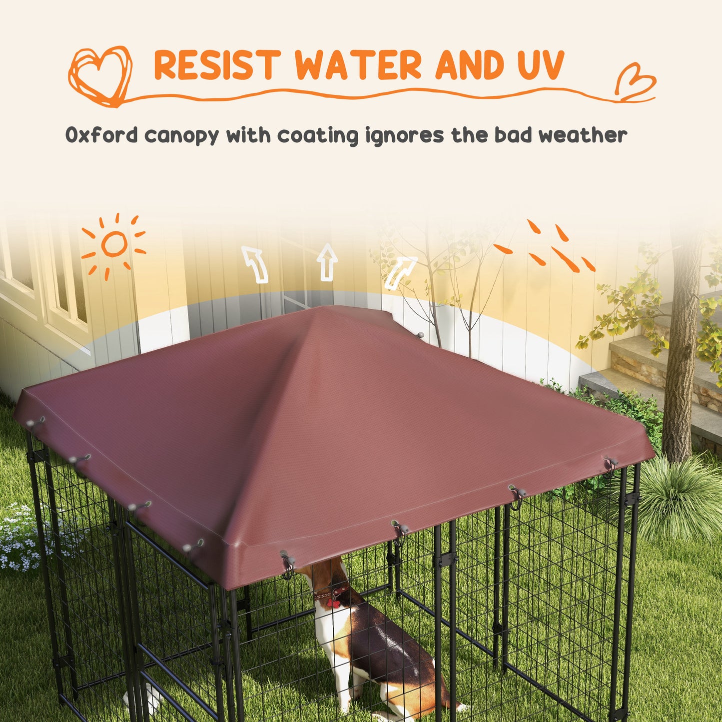 PawHut 4.6' x 4.6' x 5' Dog Kennel Outdoor with Waterproof Canopy, Large Door