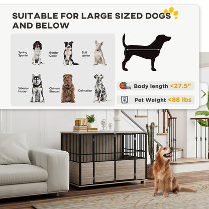 PawHut Decorative Dog Kennel Indoor End Table, 46" Dog Crate Furniture w/ Double Doors for Small to Large Dogs up to 88 lbs.