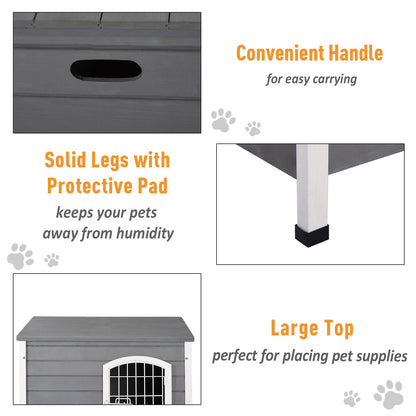 PawHut 31"L Wooden Decorative Dog Cage Kennel Wire Door with Lock Small Animal House with Openable Top Removable Bottom Gray