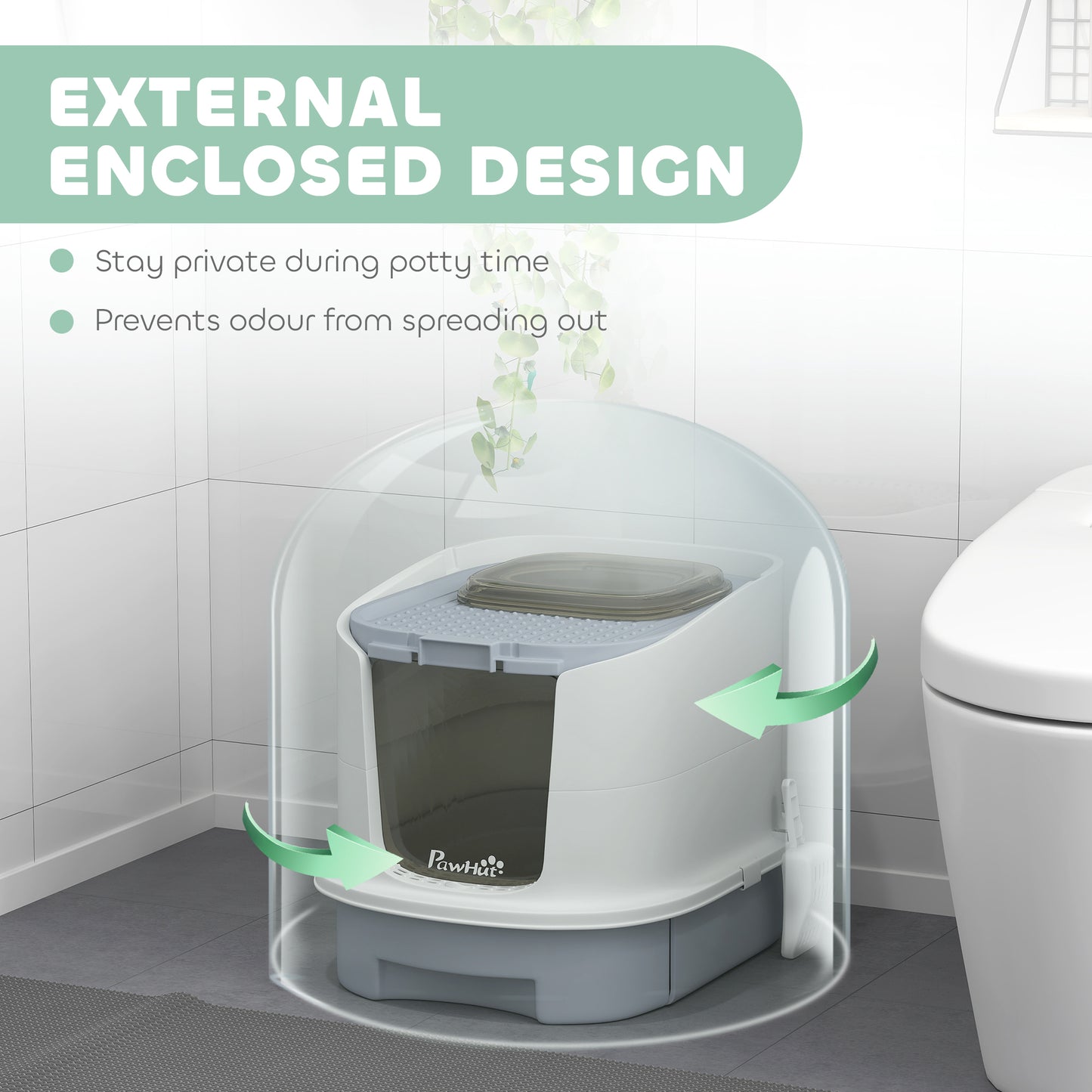 PawHut Covered Cat Litter Box with Lid, Drawer, Scoop, Top Entry, Deodorizing Bags, Odor Control, Easy to Clean, Gray