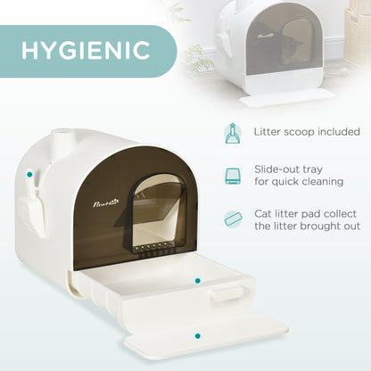 PawHut Cat Litter Box with Lid with Scoop and Filter, White