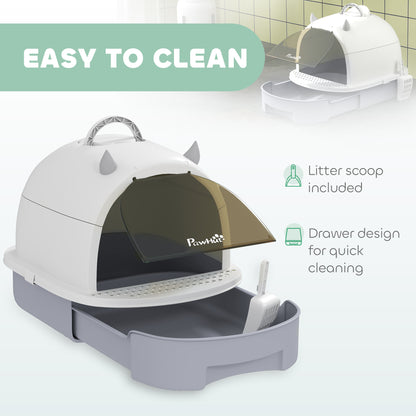 PawHut Covered Cat Litter Box w/Lid - Gray
