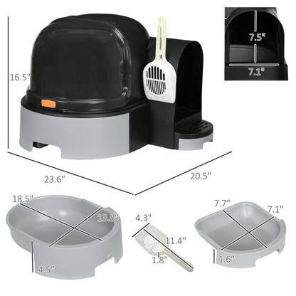 PawHut Cat Litter Box Easy to Clean Open with Scoop, Gray