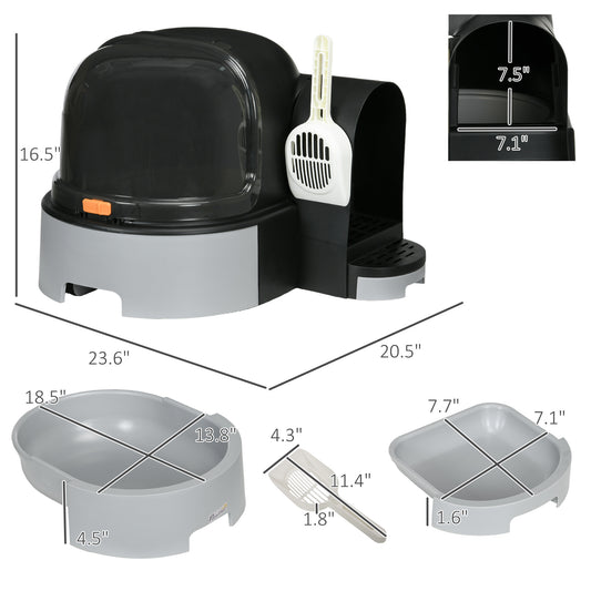 PawHut Cat Litter Box Easy to Clean Open with Scoop, Gray