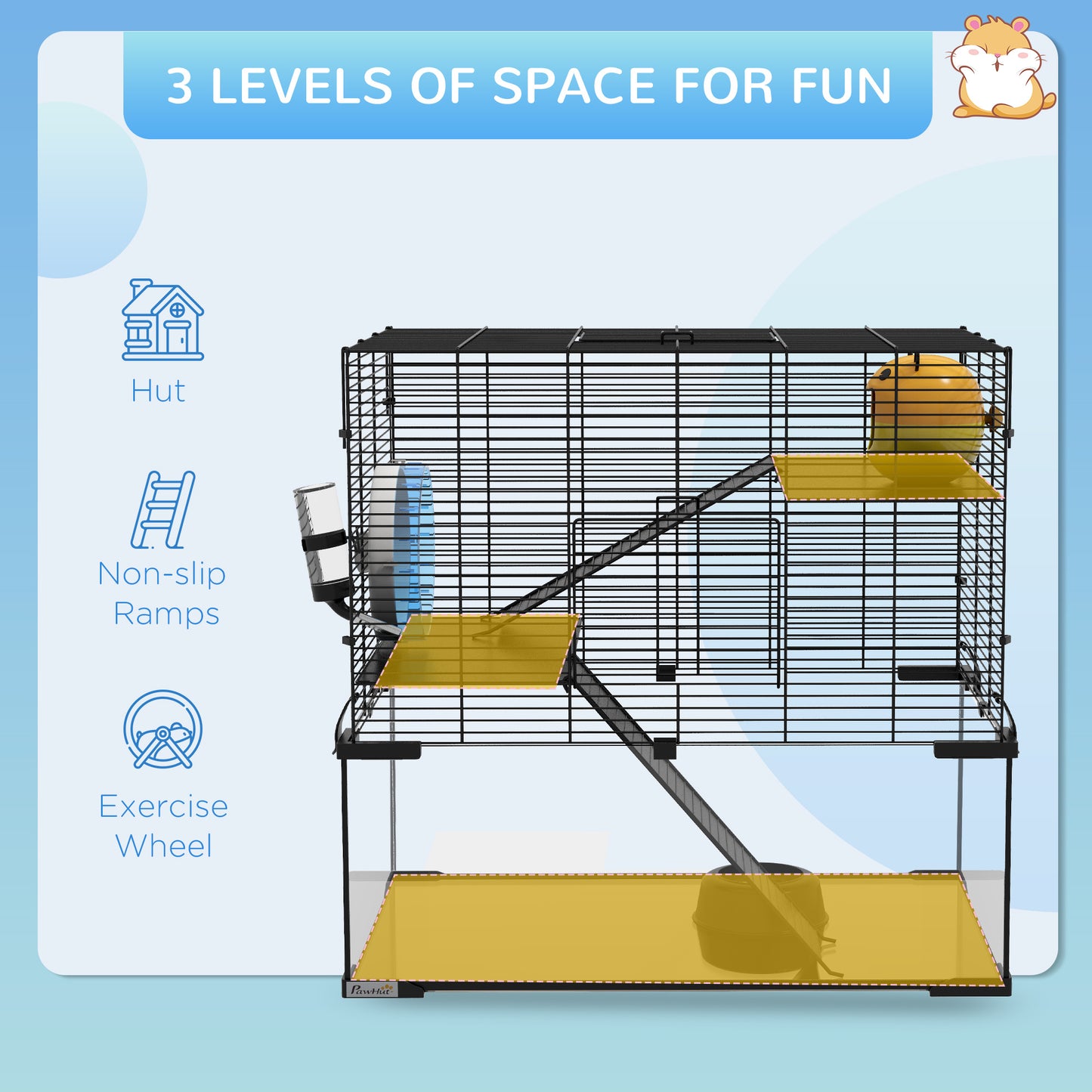 PawHut 23.5" Hamster Cage, Gerbil Cage with Glass Basin for Small Hamsters, Black
