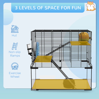 PawHut 23.5" Hamster Cage, Gerbil Cage with Glass Basin for Small Hamsters, Black