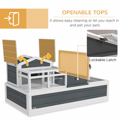 PawHut 3-Room Tortoise Habitat House w/ Balcony & 2 Stories, 44" x 25.5" x 23", Gray