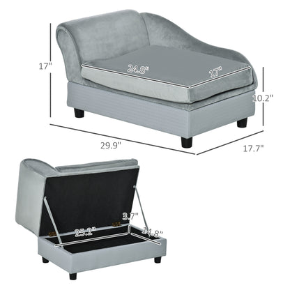 PawHut Luxury Fancy Dog Couch with Hidden Storage, Small Dog Sofa Bed with 2" Soft Foam, Modern Pet Furniture for Puppies & Little Breeds, Pale Gray