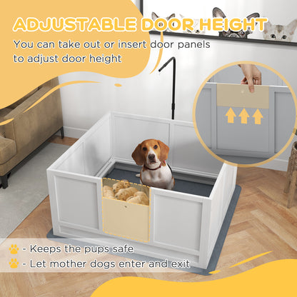 PawHut Whelping Box for Puppies with Pee Pad, Pig Rail, Adjustable Door for Small, Medium & Large Breed Dogs Birth, 41" x 39"