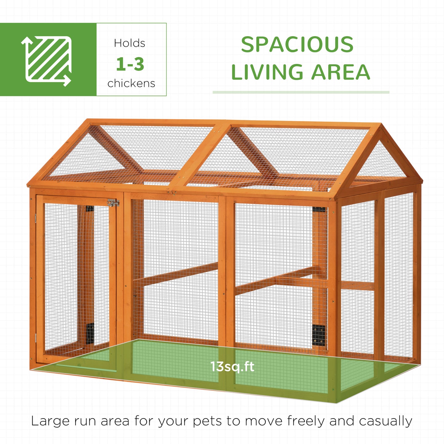 PawHut Wooden Chicken Run, Combinable Design with Perches, 4.6' x 2.8', Orange