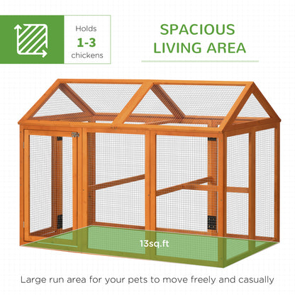 PawHut Wooden Chicken Run, Combinable Design with Perches, 4.6' x 2.8', Orange