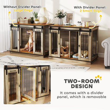 PawHut Dog Crate, Dog Cage End Table with Divider Panel, Dog Crate Furniture for Large Dog and 2 Small Dogs, Oak