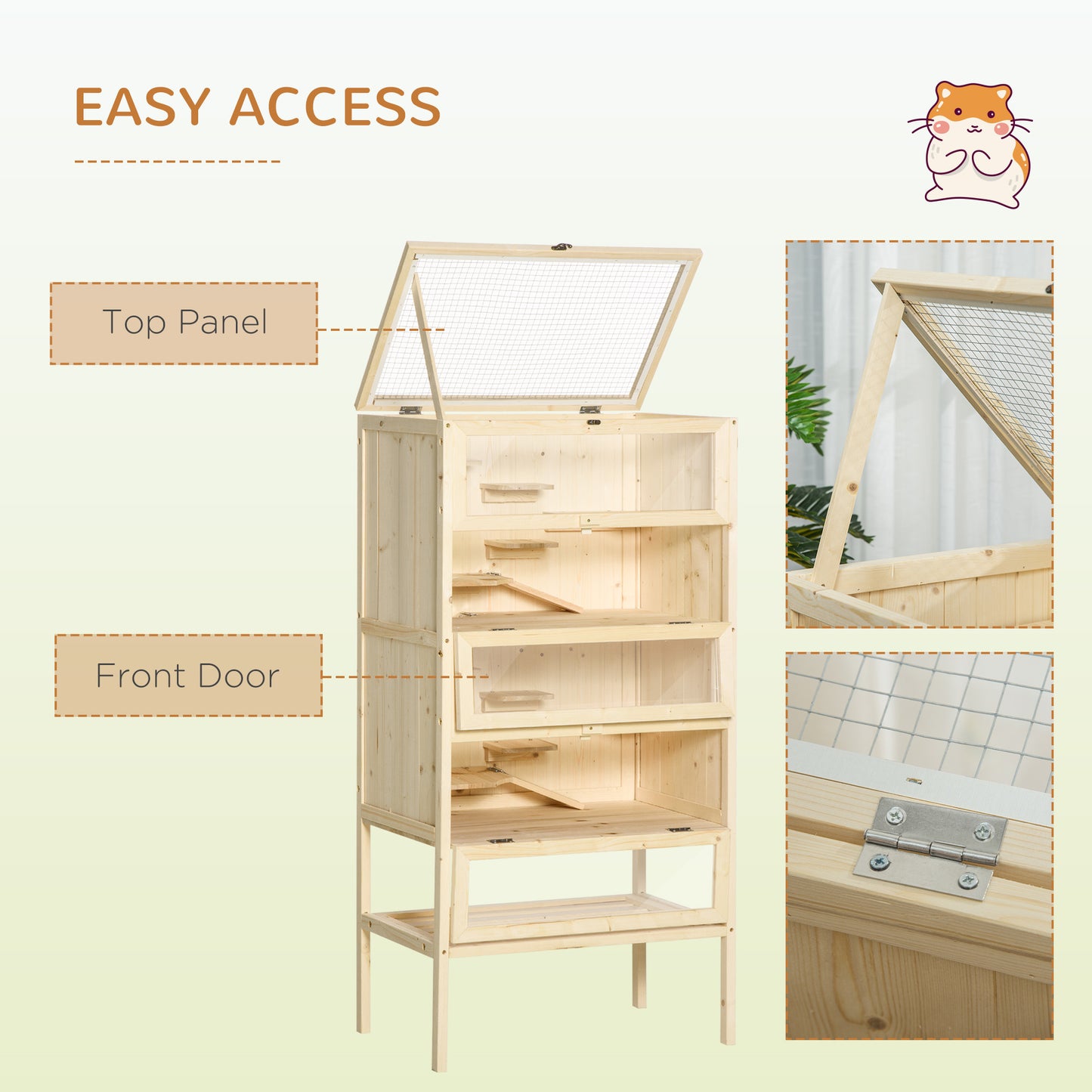 PawHut 5-Tier Wooden Hamster Cage Mice Habitat Rat Habitat with Openable Top, Front Door and Storage Shelf