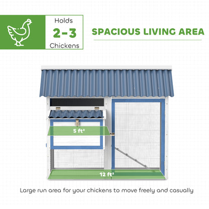 PawHut 55.5" Wooden Chicken Coop with Run Box, Nesting Box, Removable Tray, Ramp, Outdoor Backyard for 2-3 Chickens, White