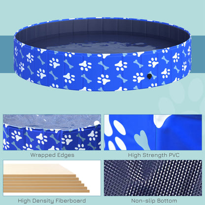 PawHut Foldable Pet Swimming Pool, Portable Dog Bathing Tub, 12" x 63" Plastic Large Dog Pool for Outdoor Dogs and Cats, Blue