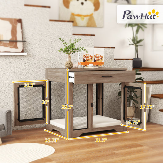 PawHut Dog Crate Furniture with Soft Water-Resistant Cushion, Drawer, for Small Dogs, Brown