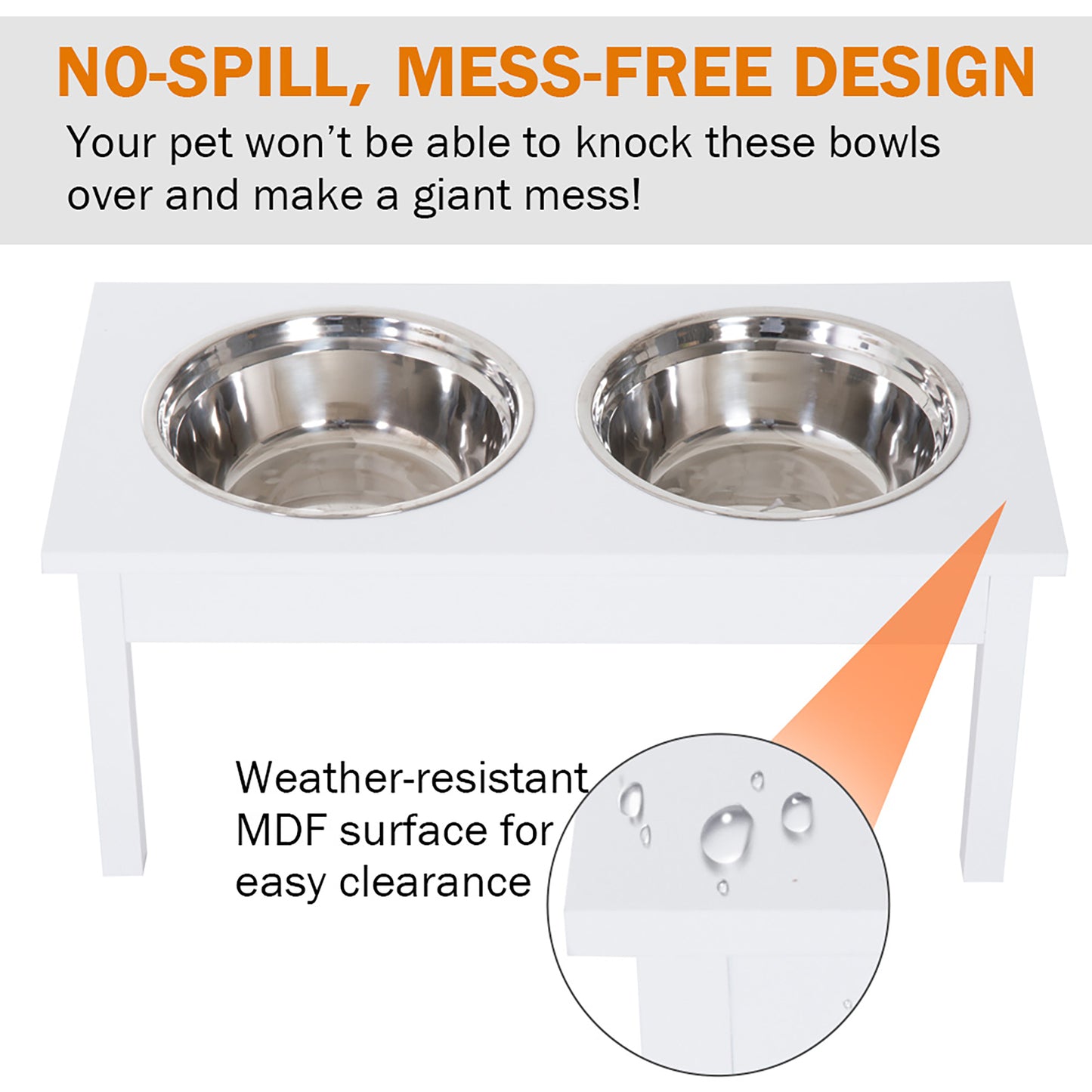 PawHut 23" Wooden Heavy Duty Dog Food Bowls Pet Elevated Feeding Station -White