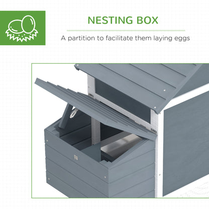 PawHut 59" Small Wooden Chicken Coop Hen House Poultry Cage for Outdoor Backyard with 2 Doors, Nesting Box and Removable Tray, White
