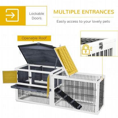 PawHut 2 Level 59" Outdoor Rabbit Hutch with Openable Top, Dark Gray