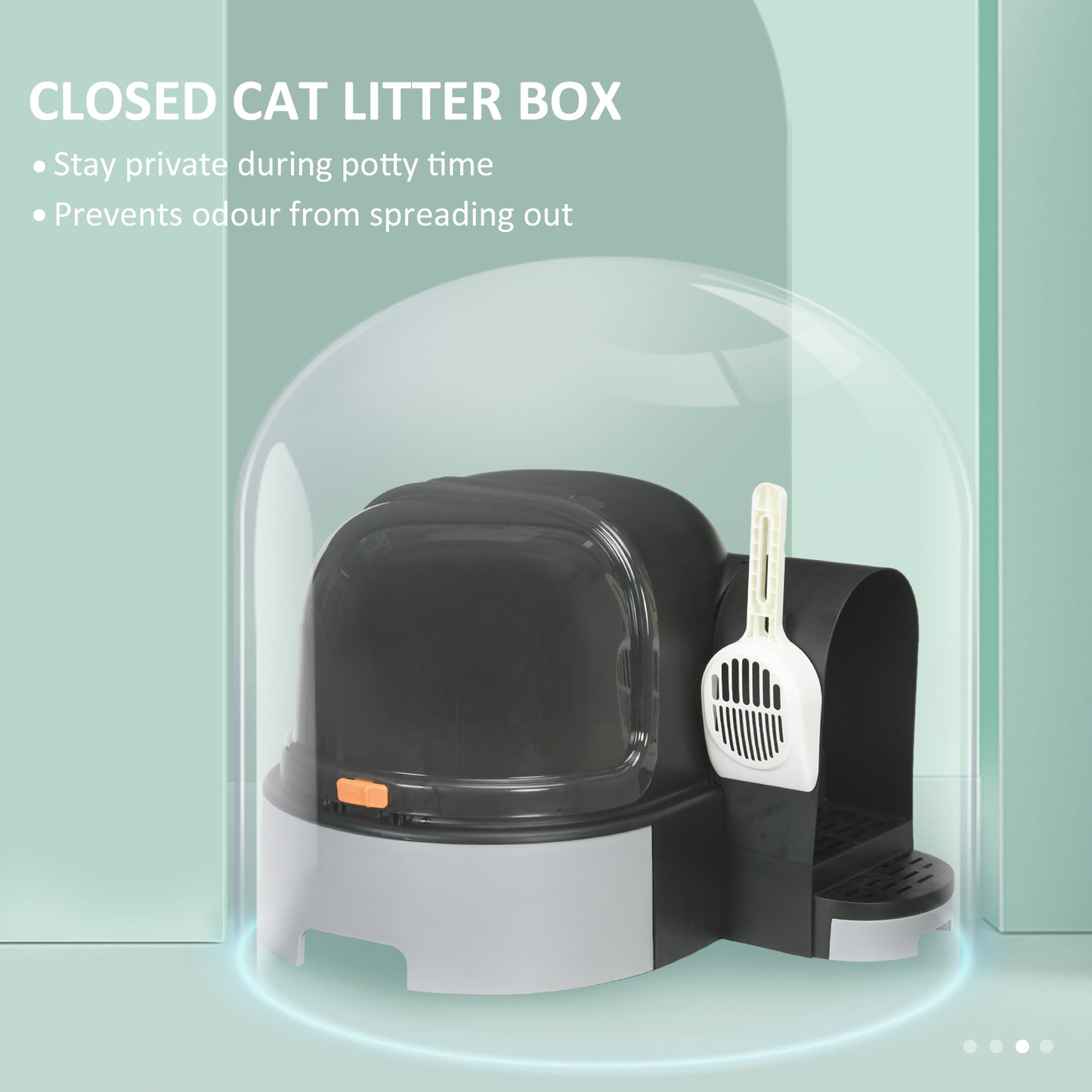 PawHut Cat Litter Box Easy to Clean Open with Scoop, Gray