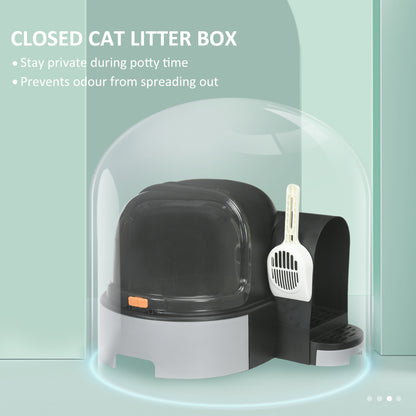 PawHut Cat Litter Box Easy to Clean Open with Scoop, Gray