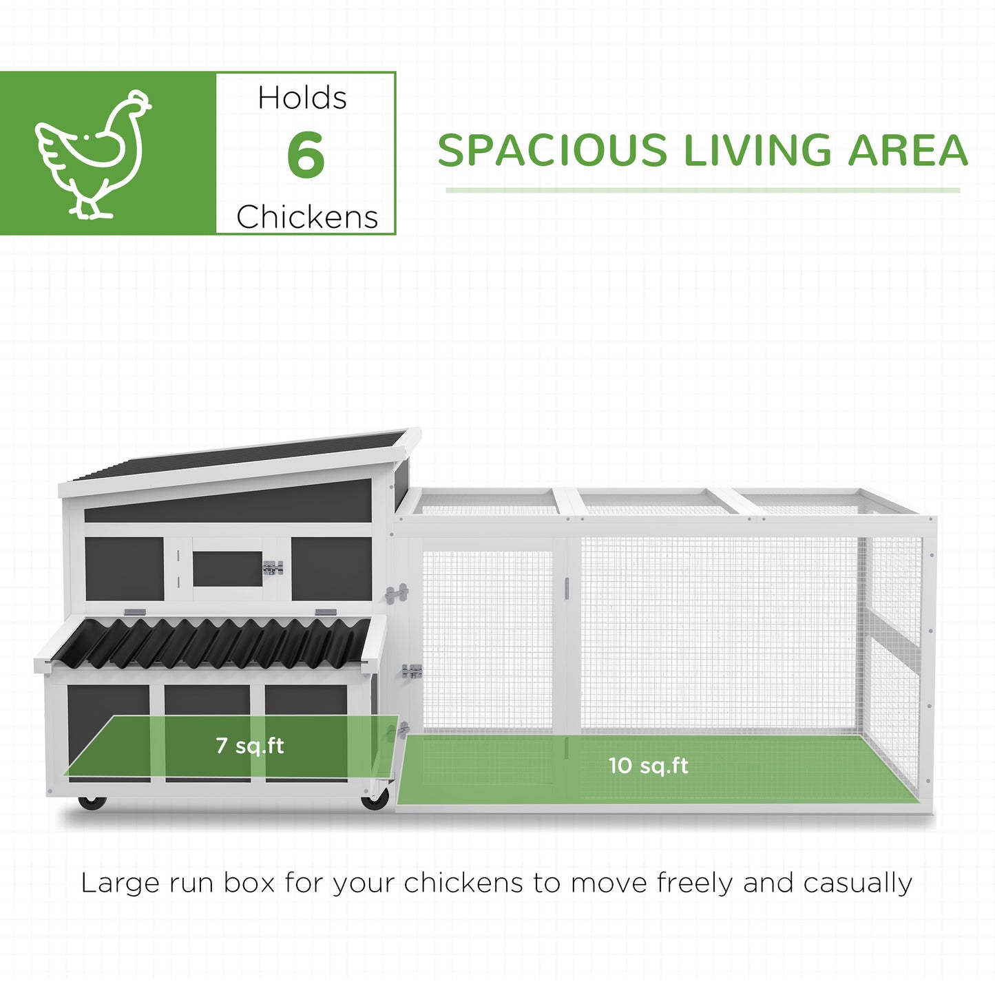 PawHut Wooden Chicken Coop with Nesting Box, Pull Out Tray, Run, Perches, Ramp, Windows for 6 Chickens, Dark Gray