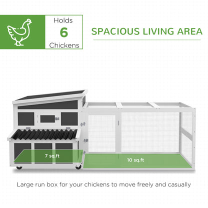 PawHut Wooden Chicken Coop with Nesting Box, Pull Out Tray, Run, Perches, Ramp, Windows for 6 Chickens, Dark Gray