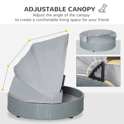 PawHut Wicker Dog Bed Rattan Pet Sofa with Adjustable Canopy Pet House Shelter for Small Dogs with Cushion Indoor Outdoor, Grey
