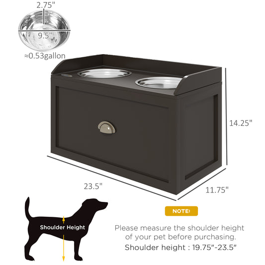 PawHut Pet Feeding Station Pet Dish Bowl Set with Storage, 2 Elevated Dog Bowls for Large Sized Dogs, Coffee