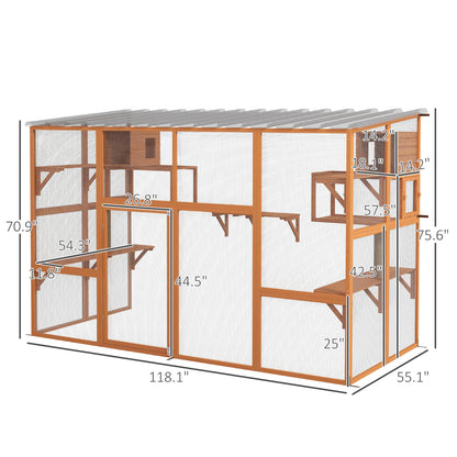 PawHut Catio, Playground Cat Window Box Outside Enclosure W/ Scratching Post