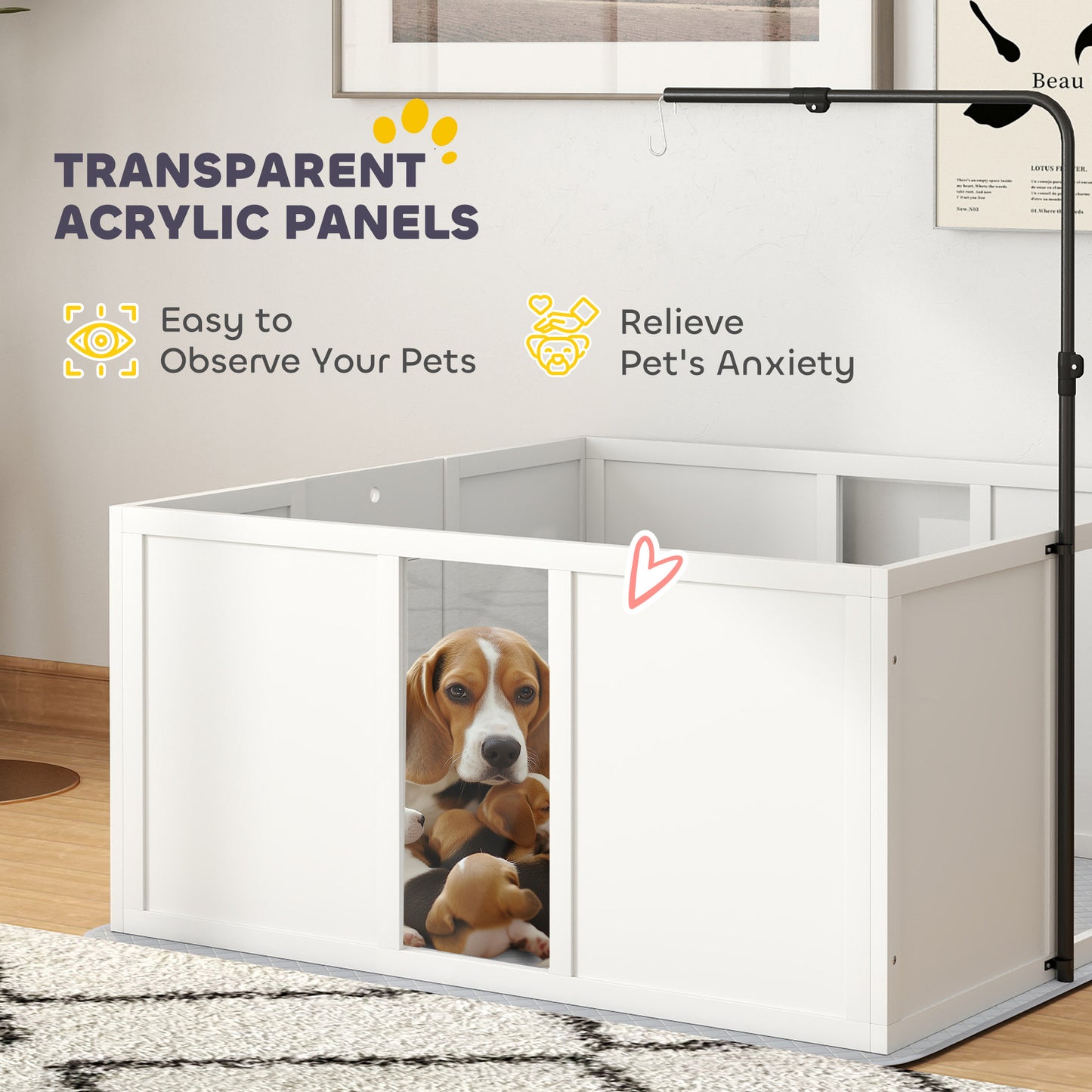 PawHut Whelping Box for Dogs with Retractable Light Stand, Washable Waterproof Pee Pad & Adjustable Door, 39" x 38" x 19"