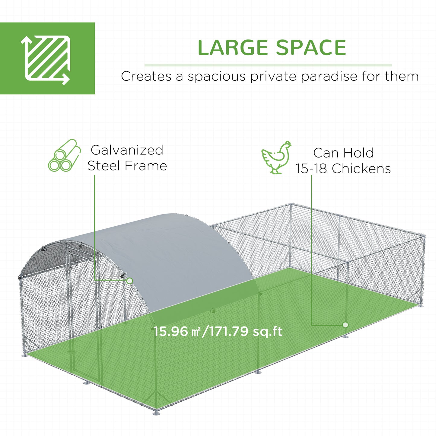 PawHut Large Chicken Coop Metal Chicken Run for Chickens with Waterproof and Anti-UV Cover, Dome Shaped Walk in Fence Cage Hen House for Outdoor and Yard Farm Use, 1" Dia, 9.2' x 18.7' x 6.4'