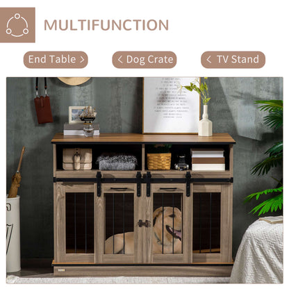 PawHut Dog Crate Furniture for Large Small Dogs, Double Dog Kennel, Oak