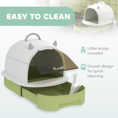 PawHut Covered Cat Litter Box with Lid, Scoop, Deodorizing Bags for Odor Control, Privacy, Easy to Clean, Green