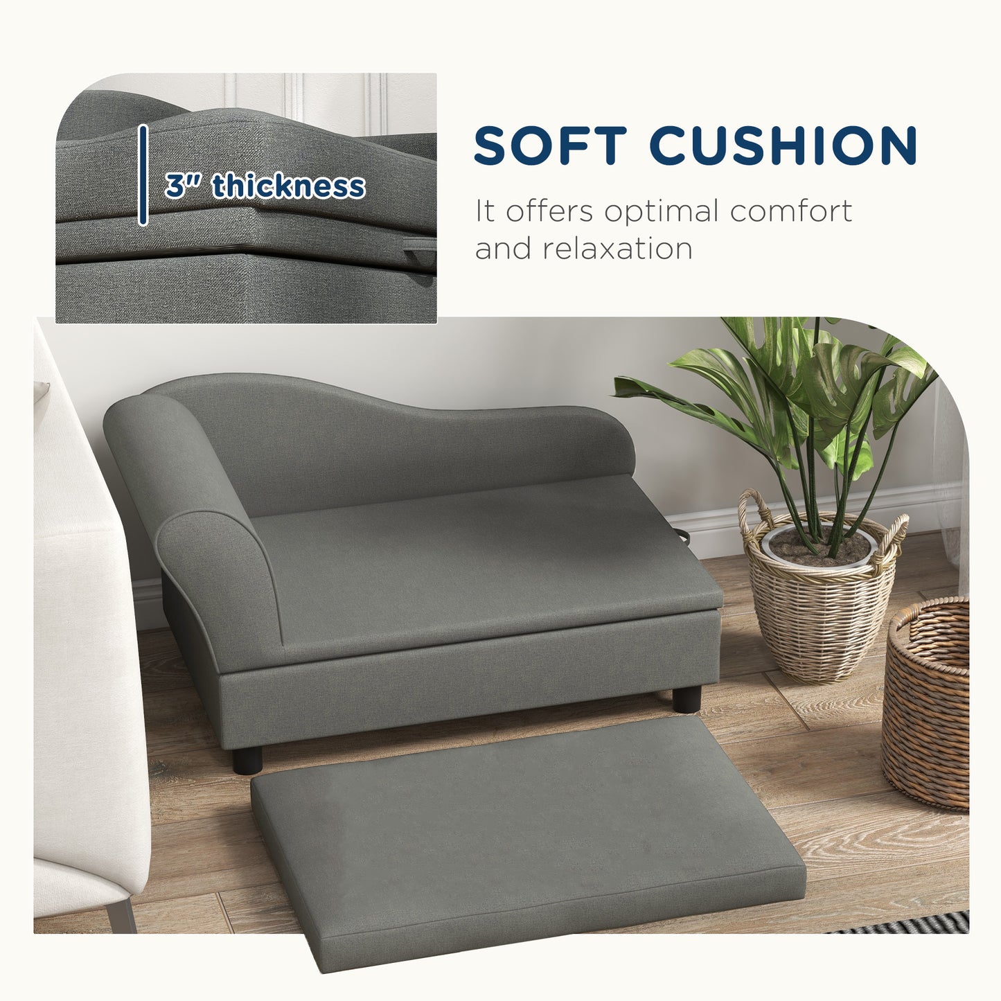 PawHut Pet Sofa Dog Sofa for Small Dogs with Storage, Gray