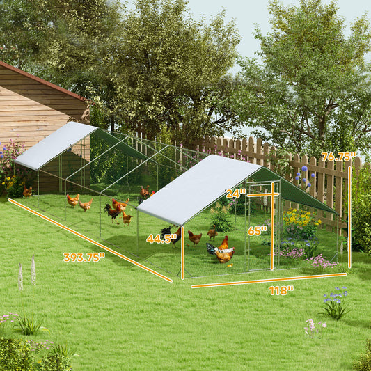 PawHut Large Chicken Coop with Waterproof and Anti-UV Cover, Spire Shaped for Outdoor and Yard Farm Use, 9.8' x 32.8' x 6.4'