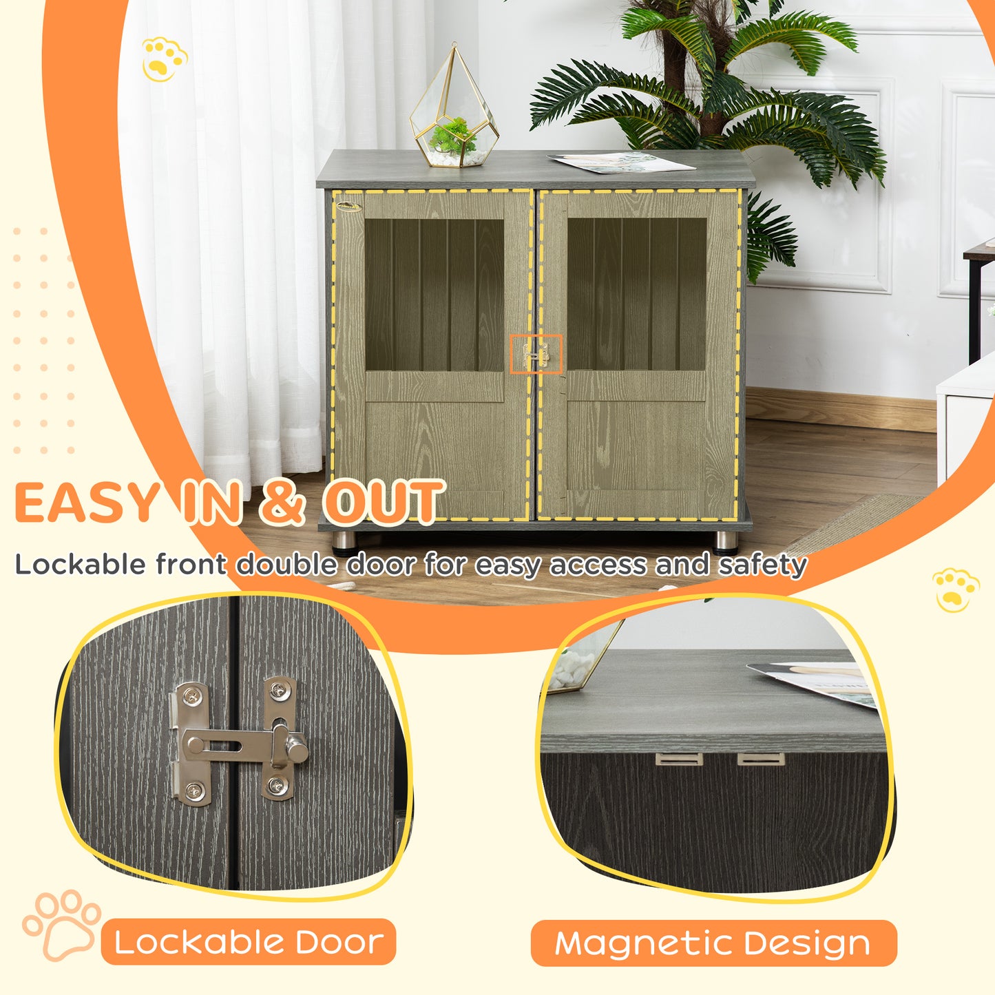 PawHut Dog Crate Furniture, Wooden End Table Furniture with Lockable Magnetic Doors, Small Size Pet Kennel Ind