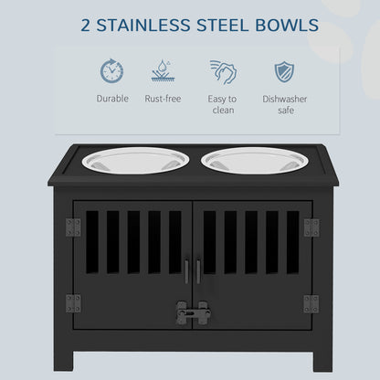PawHut Dog Food Storage Cabinet with Bowls & Dog Feeding Station, Black