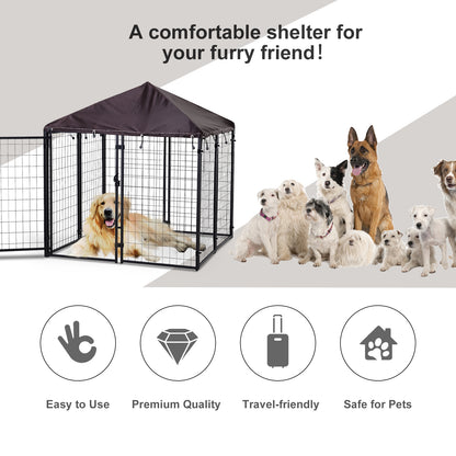 PawHut 4.6' x 4.6' x 5' Outdoor Dog Kennel, Welded Wire Heavy Duty Dog Run, Dog Kennel Outside with Waterproof & UV Resistant Cover, for S&M Dogs, Black