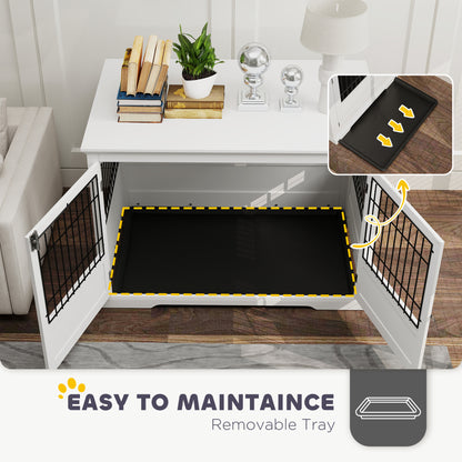 PawHut 43" Dog Crate Furniture with 3 Doors, Removable Tray, for Extra Large Medium Small Dogs, Indoor Use, White