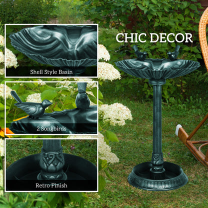 Outsunny 32" Antique Bird Bath Decorative Birdbath Bird Feeder Bowl with Planter Pedestal and Bird Statues, Verdigris