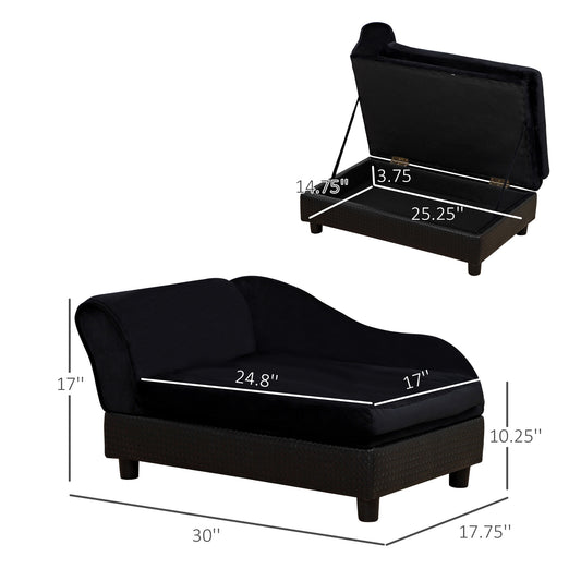 PawHut Pet Sofa Bed Couch with Storage, Pet Sofa for Cats and Small Dogs, Black